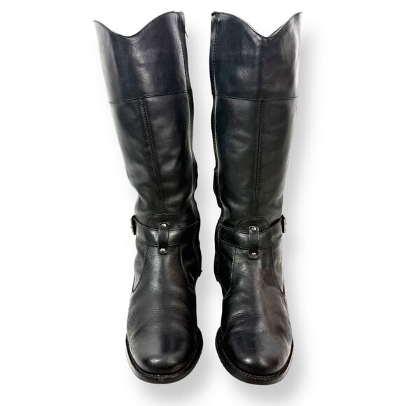 Vintage LL BEAN black leather tall equestrian boots with buckle trim - Picture 12 of 16